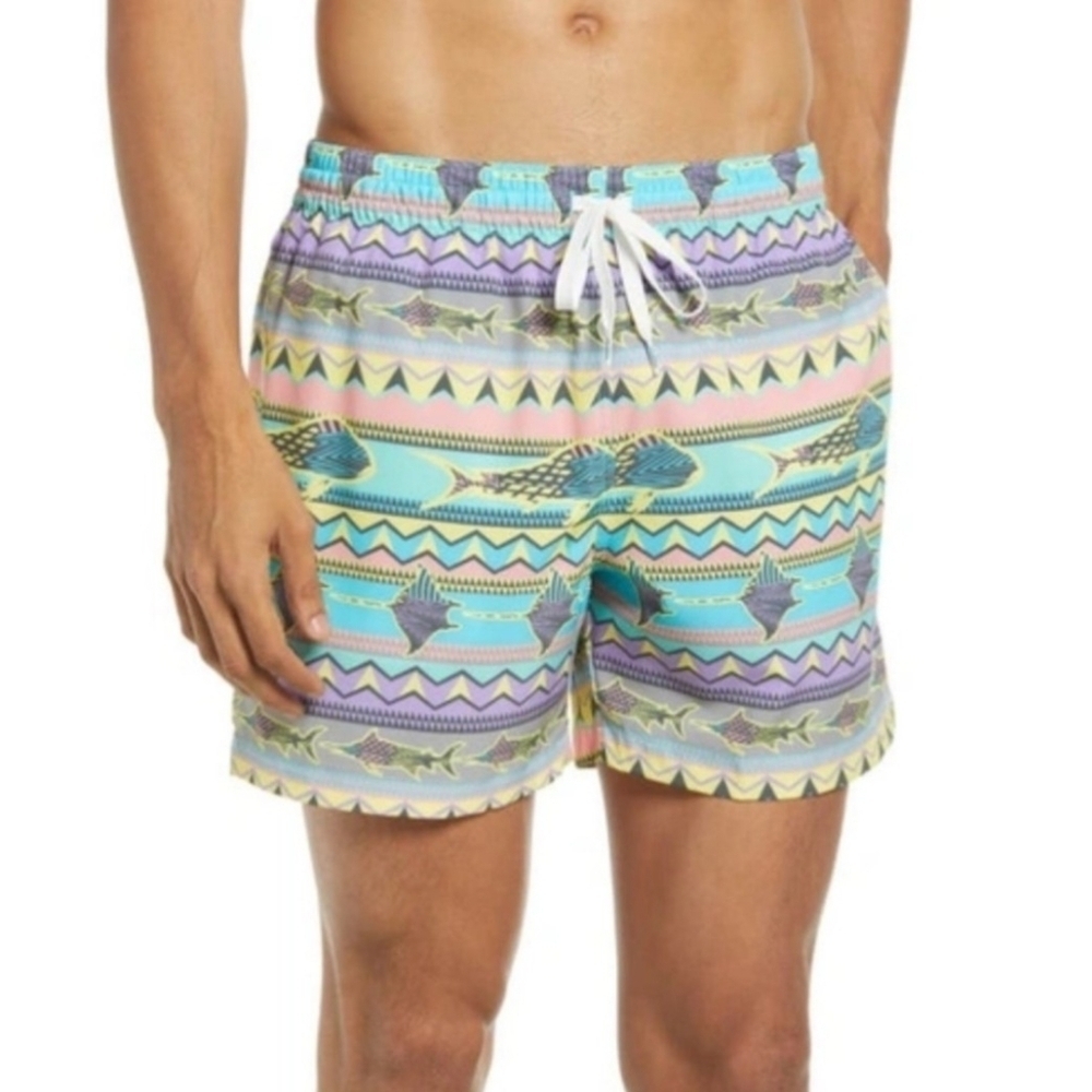 Chubbies The Krakens 5.5" Swim Trunks Fish Turquoise Aqua Men's Medium.